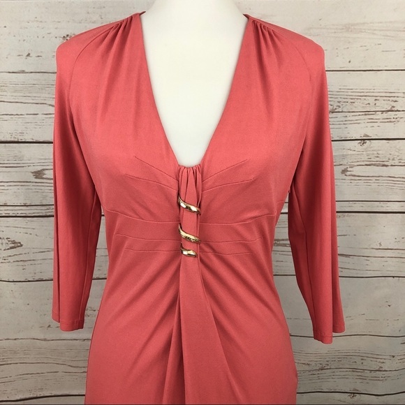 Roberto Cavalli Pink Coral Gold Sheath Dress - Picture 2 of 8